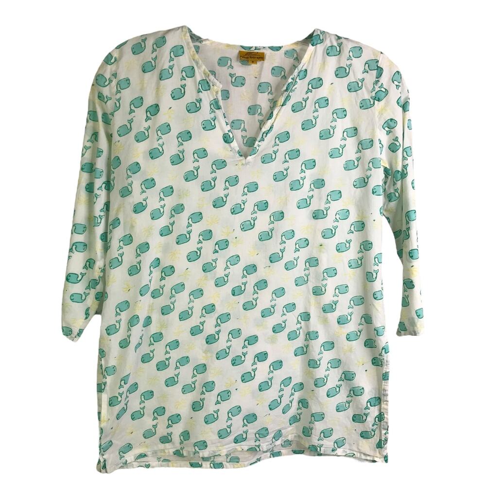 Roberta Roller Rabbit Tunic Top Womens Sz 8 White Whale Print Cotton LightWeight